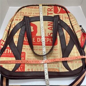 Lululemon Canvas Tote Bag in Red and Cream with Brown Trim